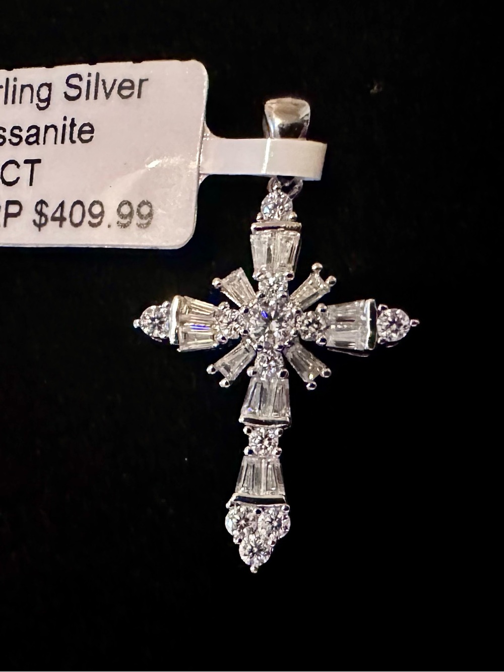 NWT Sterling Silver 0.87CT Moissanite Starburst Cross Pendant Necklace 5cm